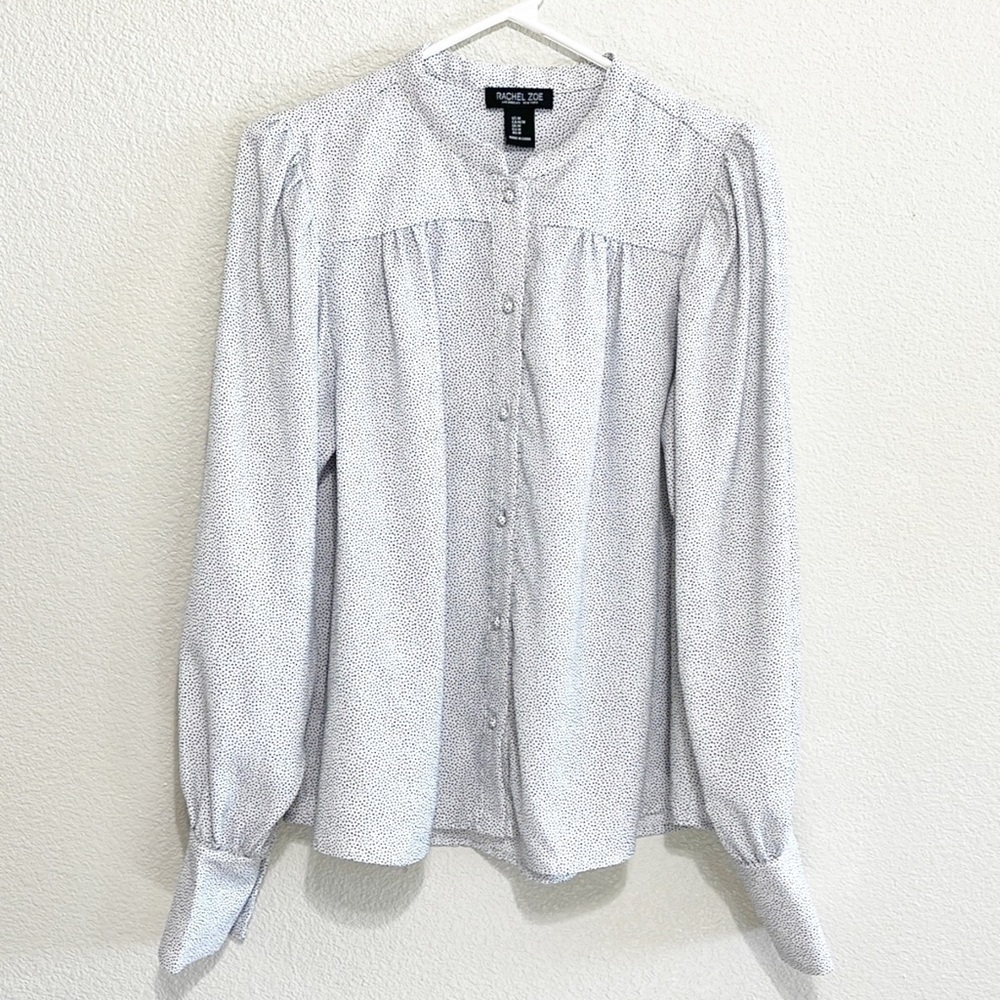 Rachel Zoe White Pokka Dots Long Sleeve Top Button Down Blouse Size M